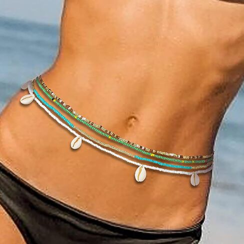 Wooee 31.5-51.2 بوصة الخصر الخرز للنساء الخرز الخصر الأفريقي بسط حجم كبير الملونة البطن حبة الجسم سلسلة الصيف الخصر مجوهرات in Kuwait