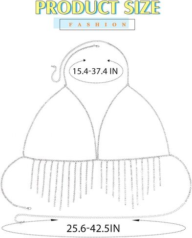 Cosydays الفضة حجر الراين الجسم سلسلة بريق كريستال البرازيلي سلاسل الشاطئ الصدر سلاسل الأزياء مجوهرات الجسم للنساء in Kuwait