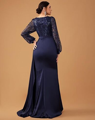 Women's Formal Long Sleeve V-Neck Evening Dress Floor Length Mother of The Bride Gowns in Saudi Arabia