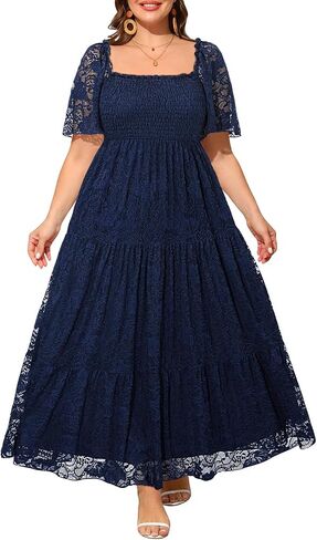 Plus Size Wedding Dress Bride Boho Lace Formal Square Neck Ruffle Sleeves Long Dresses for Curvy Women in Saudi Arabia