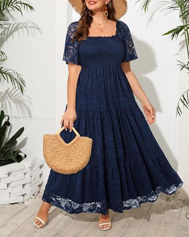Plus Size Wedding Dress Bride Boho Lace Formal Square Neck Ruffle Sleeves Long Dresses for Curvy Women in Saudi Arabia