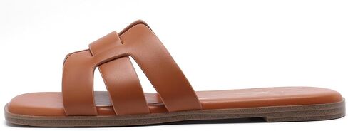 Athlefit Women's Flat Sandals Dressy Summer Square Open Toe Slip On Leather Slide Sandals in Kuwait