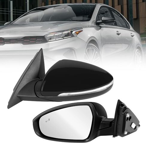 19-24 Left Driver Side Mirror Compatible with KIA Forte 2019 2020 2021 2022 2023 2024, W/Blind Spot Indicator/Heated/Manual Folding/Power Glass Door Mirror Replace 87610M7090 KI1320225 (8 pins) in Kuwait