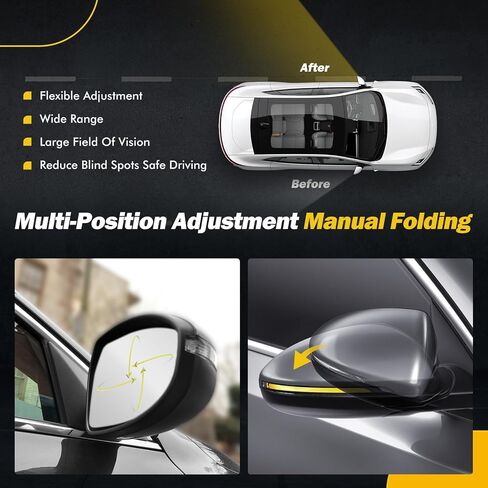 19-24 Left Driver Side Mirror Compatible with KIA Forte 2019 2020 2021 2022 2023 2024, W/Blind Spot Indicator/Heated/Manual Folding/Power Glass Door Mirror Replace 87610M7090 KI1320225 (8 pins) in Kuwait