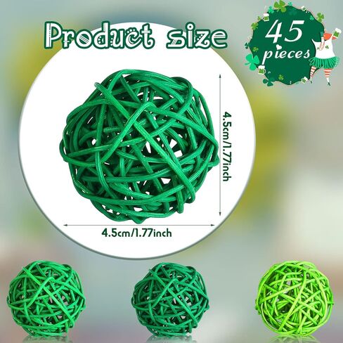 تريلا 45 قطعة من كرات الخيزران المصنوعة من الخيزران لعيد القديس باتريك، حشوات مزهرية خضراء لتزيين طاولات حفلات الزفاف وإكسسوارات العلاج العطري لحفلات الزفاف، 1.77 بوصة in Kuwait