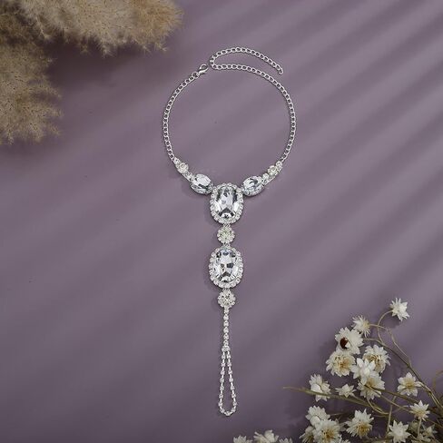 YERTTER قطعة واحدة من خلخال القدم الكريستالي الفضي للزفاف، سلسلة خلخال من حجر الراين، خلخال قابل للتعديل، صندل الشاطئ، خلخال كريستال، ملحقات سلسلة خلخال للنساء (فضي 6) in Kuwait