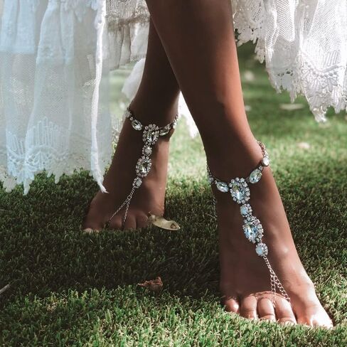 YERTTER قطعة واحدة من خلخال القدم الكريستالي الفضي للزفاف، سلسلة خلخال من حجر الراين، خلخال قابل للتعديل، صندل الشاطئ، خلخال كريستال، ملحقات سلسلة خلخال للنساء (فضي 6) in Kuwait