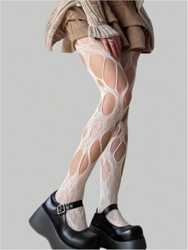 OYOANGLE Women's Gothic Ripped Fishnet Stockings Hollow Out Y2k Tights Pantyhose Partywear in Saudi Arabia