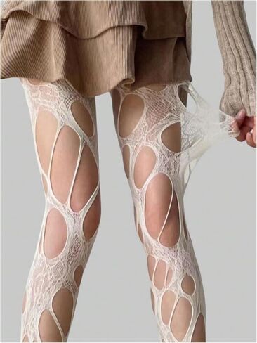 OYOANGLE Women's Gothic Ripped Fishnet Stockings Hollow Out Y2k Tights Pantyhose Partywear in Saudi Arabia