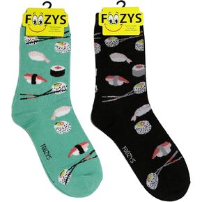 Foozys Women’s Crew Socks | Cute Sushi Food & Drink Novelty Socks | 2 Pair