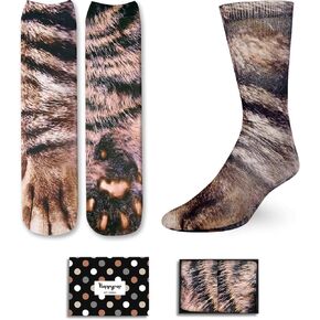 HAPPYPOP Cat Gifts for Teen Boys Girls - Novelty 3D Animal Paw Socks Cat Print Socks for Adult Women Men, Christmas Stocking Stuffer, Valentine's Day Gifts for Her Him