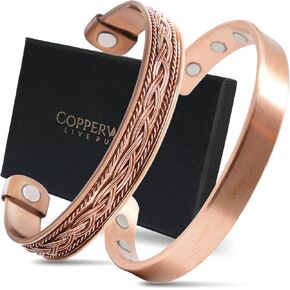 Copper Bracelets- for Men and Women| Set of 2 with Gift Box| Gift for Women & Men| Handmade 100% Copper (Plain and Inlay)