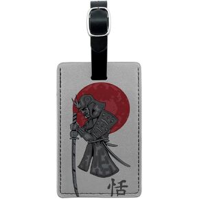 Graphics & More Samurai and Red Moon-Japanese Asian Sword Leather Luggage Id Tag Suitcase, Black