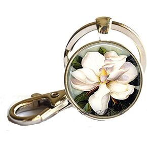 Southern Magnolia keychain, magnolia flower, magnolia jewelry magnolia keychain resin keychain,Fashion jewelry,for her birthday,photo Jewelry Glass keychain Jewelry