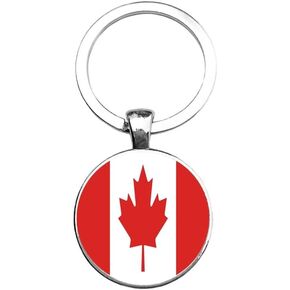 Art Attack Canada Canadian Flag Keychain, Maple Leaf Map Country History Love Heart Key Chain (Silver)