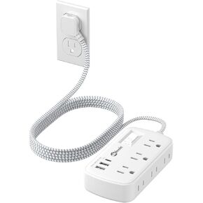 Extension Cord 25 FT Multiple Outlets-Surge Protector Power Strip 6AC Outlets 3USB(3.4A 17W),1080J,Flat Plug Long Braided Extension Cord, Wall Mountable for Home College Dorm 13A 1625W, ETL Listed