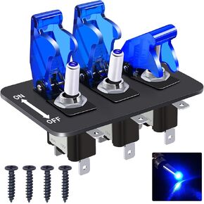 Twidec/3 Gang Rocker Toggle Switch Panel with 12V LED Light Toggle Switch 20A Heavy Duty Racing Car SPST 3Pin ON/Off Red LED Illuminated Switch Plate and Red Waterproof Safety Cover ASW-07DRRMZ-BZ