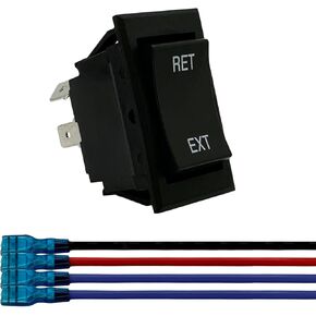 Momentary Reverse Polarity Rocker Switch with Wires for RV Tongue Trailer Stabilizer, Motor Control - 20 Amp 12V DC, DPDT, Power Toggle Jack Switch (4 Pin, Single)