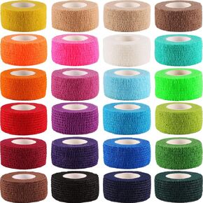24 Pack Self Adherent Cohesive Wrap Bandages Elastic Self Adhesive Tape Adhesive Athletic Tape Self Adhesive Bandage Wrap Sports Tape for Sports Wrist Ankle,1 Inch x 5 Yards