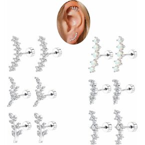 12PCS Cartilage Earrings Helix Piercing Jewelry for Women Gold Silver Hypoallergenic Surgical Steel Flat Back Opal CZ Dainty Tragus Conch Piercing Jewelry Set