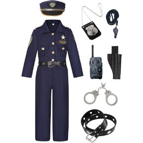 Police Officer Costume for Kids Deluxe Cop Police Costume for Boys Pretend Play Set Halloween Cosplay Party