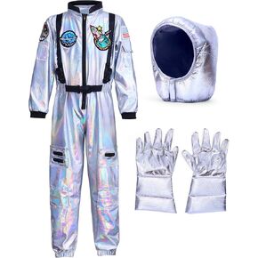 Latocos Kids Astronaut Costume with Helmet Laser Space Suit for Halloween Boys Girls Pretend Role Play Dress Up Ages 5-14
