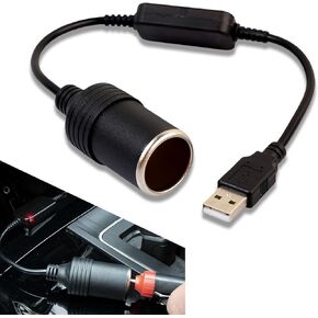 1 Pack Car Cigarette Lighter Boost Cable, USB Port Design, 5V to 12V Mobile Power Supply Converter Adapter, Universal Driving Recorder Cable Accessories for Most Cars (Black)