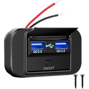 GemCoo 12V RV USB Outlet, 36W Dual QC3.0 USB Car Charger Socket Power Outlet with Cap, 12V 24V Car Charger Switch Panel Car USB Socket Charger Power Adapter for ATV RV Car Bus Truck Golf Cart Boat