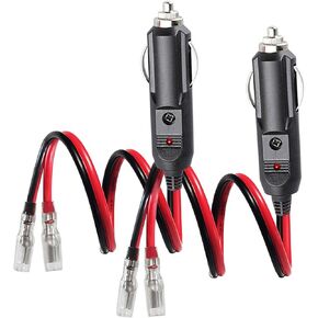 14 AWG Male Plug Cigarette Lighter Adapter Cord,[2 Pack] 12V Male Cigarette Lighter Plug Extension Cable with LED Lightwith LED Light and 15A Fuse- 30cm/1ft
