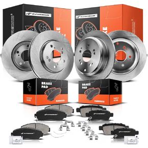 A-Premium Front and Rear Drilled and Slotted Disc Brake Rotors + Ceramic Pads Kit Compatible with Select Honda Models - Odyssey 2018 2019 2020 2021 2023, 12-PC Set