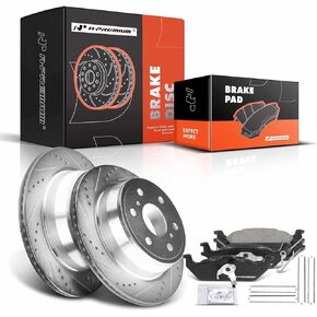 A-Premium 13.58 inch(345 mm) Rear Drilled and Slotted Disc Brake Rotors + Ceramic Pads Kit Compatible with Select Chevy, Cadillac and GMC Models - Escalade, Silverado 1500, Suburban 1500, Sierra 1500