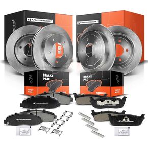 A-Premium Front & Rear Drilled and Slotted Disc Brake Rotors + Ceramic Pads Kit Compatible with Select Ford Models - For F-150 2012 2013 2014 2015 2016 2017 2018 2019 2020, 12-PC Set