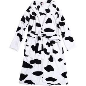 KESYOO Womens Coral Fleece Bathrobe Plush Cow Pattern Soft Kimono Robe Comfortable Warm Sleepwear for Women Teens Girl (M)