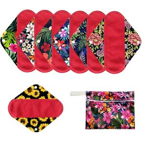 7pcs Pack Cloth Pads Including 1pc Mini Wet Bag +6pcs Bamboo Charcoal Cloth Reusable Menstrual Pads/Reusable Sanitary Pads/Mama Panty Liners (All Randomly Prints)
