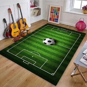 Soccer Rug for Boys Bedroom 3'x5' Non Slip Sports Rug,Soccer Field Rug for Boys Room Living Room Soccer Room Decor