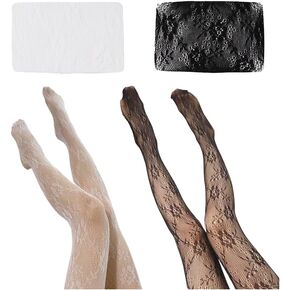 2Pcs White Black Women's Patterned Fishnet Tights High Waist Pantyhose Floral Stockings Accessories