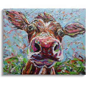 Stupell Industries Bold Cattle Cow Kaleidoscopic Layered Farm Painting, Design by Carolee Vitaletti, Gallery Wrapped Canvas, 20 x 16
