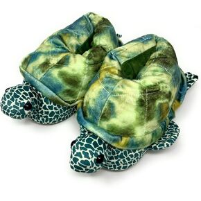 ooohyeah Kids Cute Animal Fuzzy Slippers, Funny Sea Turtle Cozy Non-Slip House Shoes for Boys & Girls, Bertie, Size 1-4