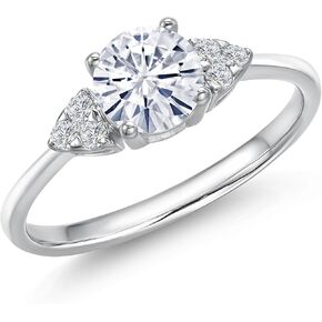 Gem Stone King 14K White Gold 6MM Round Gemstone Birthstone and White Lab Grown Diamond Engagement Ring | Wedding Anniversary Promise Ring For Women | Size 5,6,7,8,9