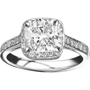 14K White Gold 2.25 Carat LAB GROWN DIAMOND Classic Square Halo Single Row Pave Set Cushion Cut Diamond Engagement Ring (G-H Color VS2-SI1 Clarity 2 Ct Center)