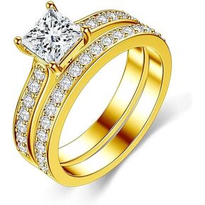 Moissanite Ring Bridal Sets for Women Engagement Ring Wedding Band 2cttw D Color VVS1 Princess Cut 925 Sterling Silver Bridal Sets
