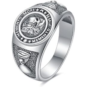 Memento Mori Ring for Men Size 9/10/11 In 925 Sterling Silver Gothic Skull Signet Ring Jewelry