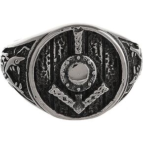 TURTLEDOVE Viking Shield Rune Ring - Stainless Steel Tiwaz Wolf Ring - Norse Jewelry for Men