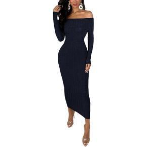 HugeNice Women's Sexy Off Shoulder Midi Dress Long Sleeve Bodycon Ruched Cocktail Party Dresses