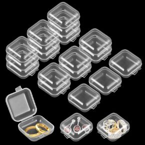 96 Pcs Mini Clear Plastic Jewelry Box, Small Storage Containers with Hinged Lids Jewelry Package Clear Cases Earring Organizers for Crafts Beads Pills Ear Studs Necklaces Rings Jewelry Case
