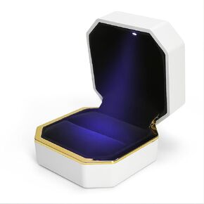 Luxury White Ring Box With Light, Square Wedding Ring Jewelry Elegant Gift Case with LED Light for Proposal Engagement Wedding, Valentine's Day, Necklace Pendant Bracelet Jewelry Display 3"x3''x2''
