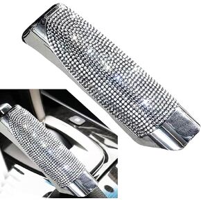 1 PC Bling Bling Car Handbrake Cover, Rhinestone Studded Handbrake Protection Decorative Cover, Hand Brake Decoration Cover Universal for Most Cars (White)