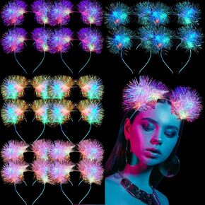 Juexica 16 Pieces Light up Cat Ears Headband with Color Change Light up Headband LED Cat Headband Rave Hair Accessories for Women