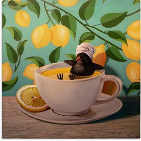 Stupell Industries Bird Bathing Lemon Tea Canvas Wall Art by Lucia Heffernan