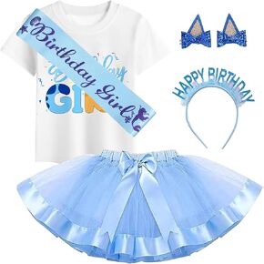 Girls Birthday Costume - T-Shirt and Tutu Dress, Blue Headband and Satin Sash for Girls Birthday Party